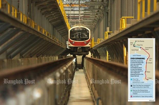 An Express train pulls into the maintenance depot of SRT Electrified Train Co (SRTET), which runs the current Airport Rail Link. (Photo by Patipat Janthong)
