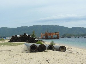 A file photo of the construction site of Van Phong Port whose work has been suspended for six years. Photo: Hien Luong